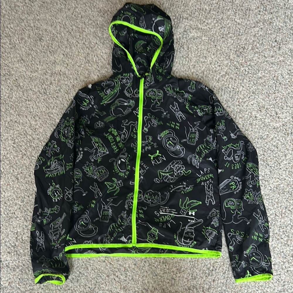 Under Armour Black and Green Raincoat with Integrated Hood
